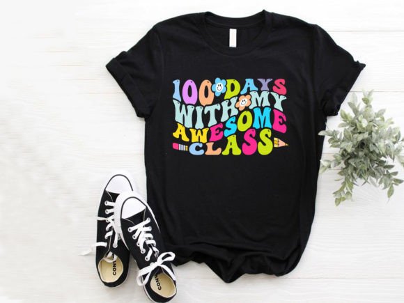 Retro 100 Days of School T-shirt Embroidery