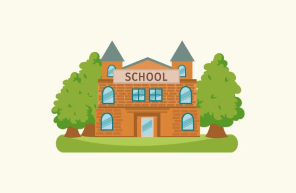 School Building Vector Icon-1: A Versatile Embroidery Design
