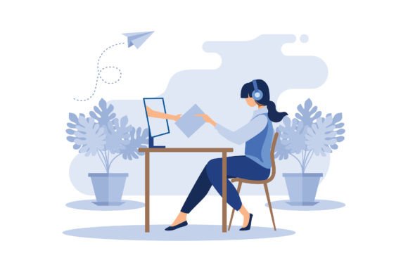The Girl is Sitting at the Computer